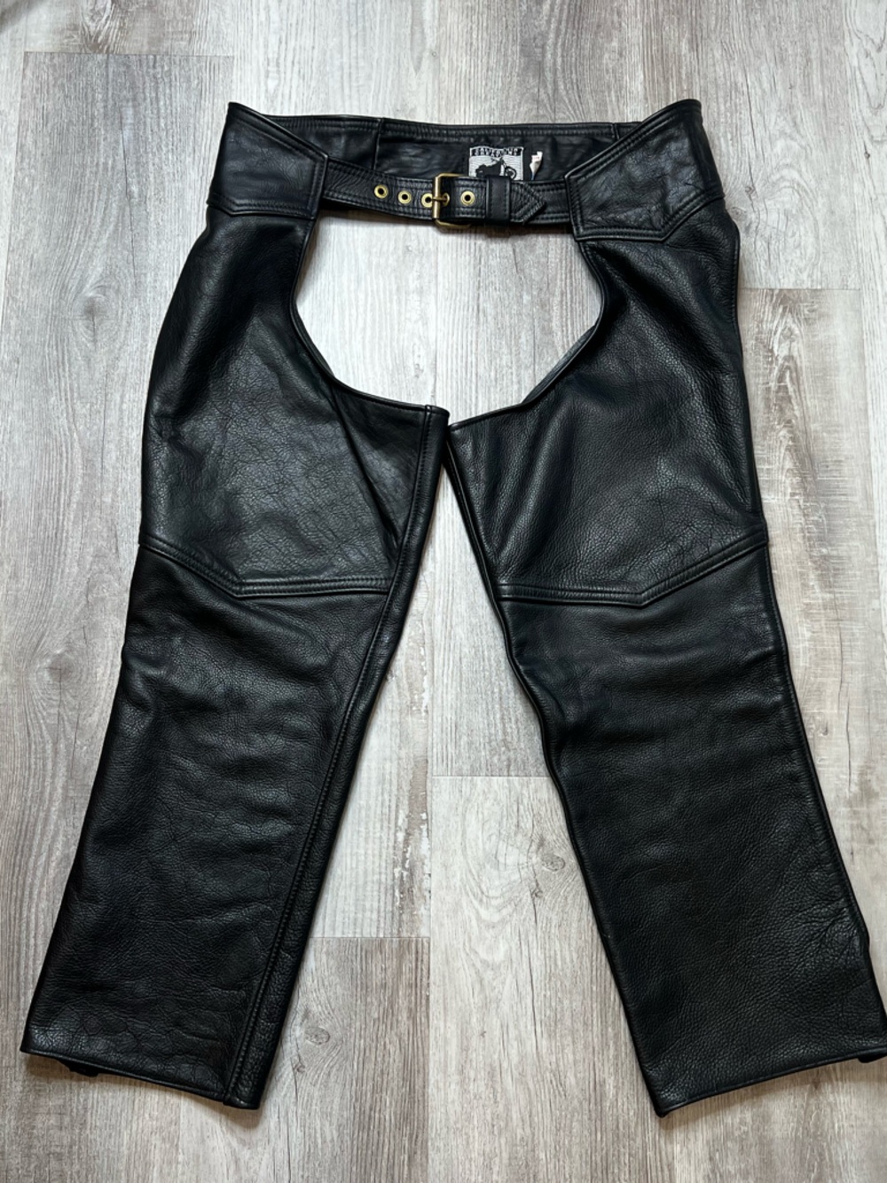 CA Creations Leather Motorcycle Chaps Gold Zipper heavy duty leather black XL